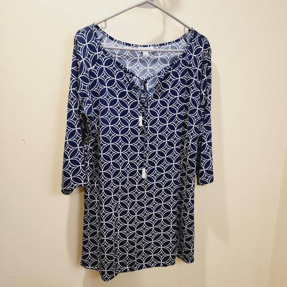 Escapada Beachy Navy and white Cover up Tunic size M - Picture 1 of 10